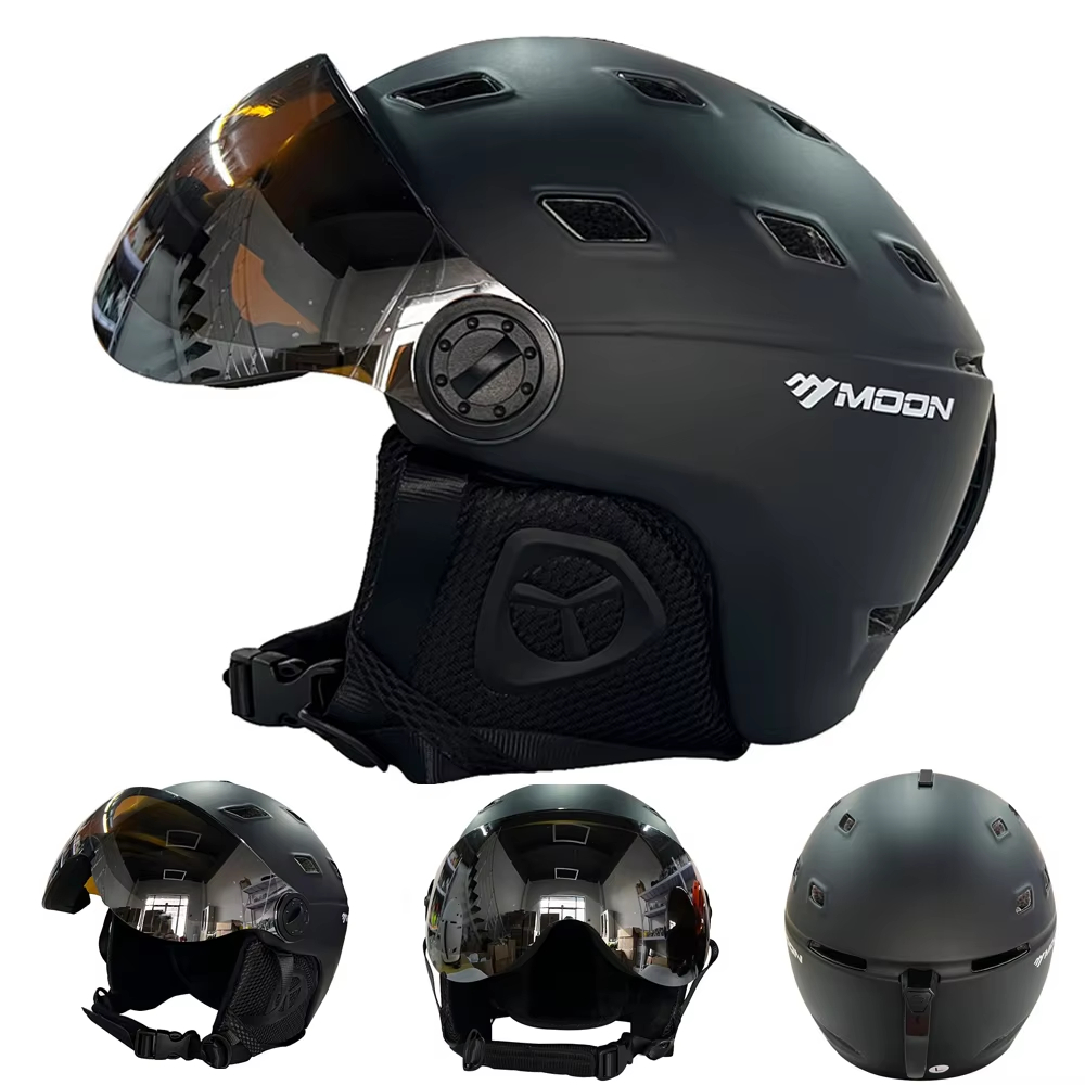 Ski Helmet With Integrated Visor - หมวกกันน็อคสกีสำหรับผู้ใหญ่รุ่นใหม่ MOON MS100 2026 พร้อมแผ่นปิดหน้าแบบถอดได้, หมวกกันน็อคสโนว์บอร์ด