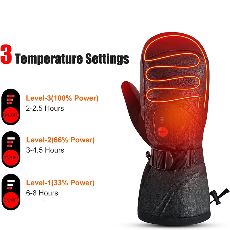 Heated Ski Gloves Battery Waterproof - สกีฤดูหนาวถุงมือลุยหิมะอุ่นความร้อนกันน้ำหนังสูงอุณหภูมิ Mittens แบตเตอรี่ผู้หญิงสีดำผู้ชาย