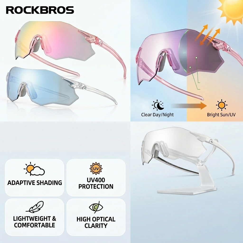 Ski Goggles Polarized Photochromic - ROCKBROS แว่นตาปั่นจักรยานโฟโตโครมิก/แว่นกันแดดโพลาไรซ์ป้องกันรังสียูวีแว่นตากันลมผู้ชายผู้หญิงขี่ถนนแว่นตากีฬา
