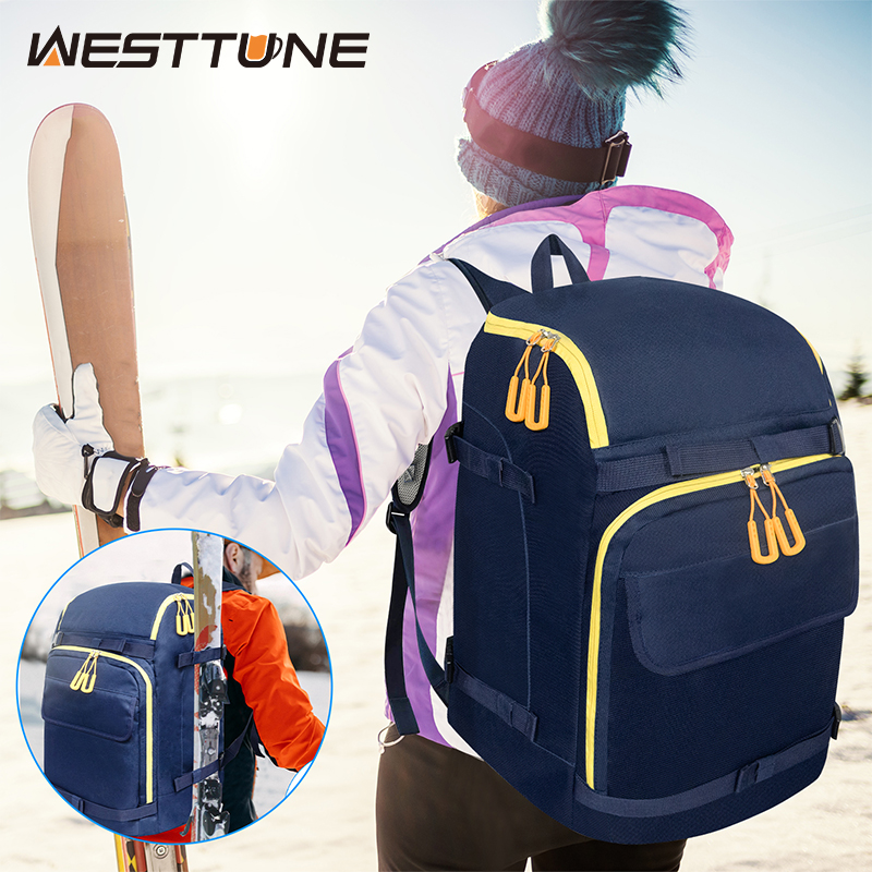 Ski Boot Bag Backpack Travel - กระเป๋าใส่รองเท้าสกี WESTTUNE 50 ลิตร กระเป๋าเป้สะพายหลังเดินทางความจุขนาดใหญ่ กระเป๋ากันน้ำสำหรับใส่หมวกกันน็อค