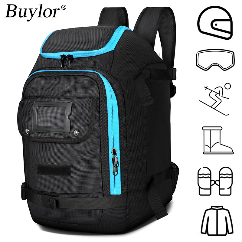 Ski Boot Bag Backpack Travel - Buylor 50L สกีกระเป๋าเป้สะพายหลังขนาดใหญ่ความจุกันน้ําเล่นสกี BOOT กระเป๋าเป้สะพายหลังแห้งเปียกแยกเก็บหมวกกันน็อกกลางแจ้งถุงสกี