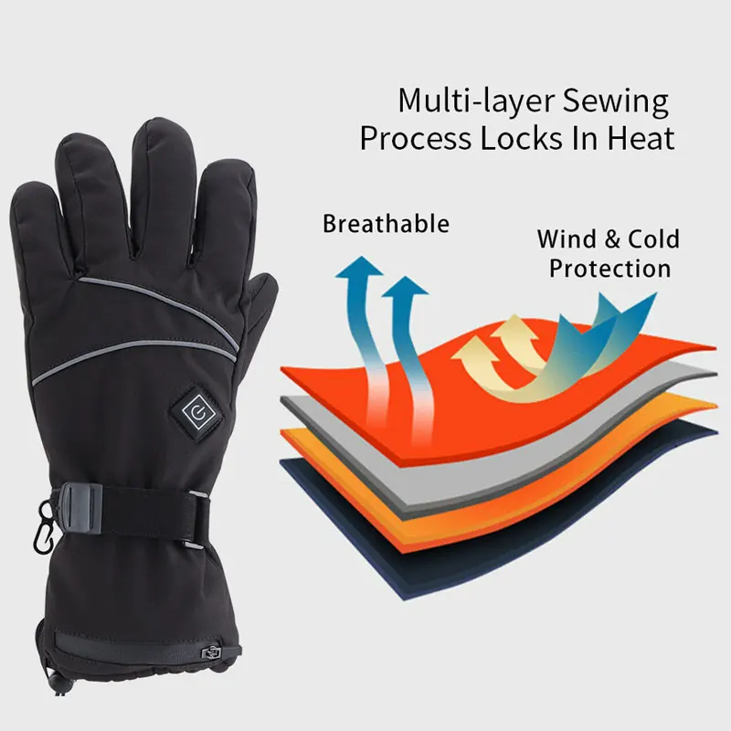 Heated Ski Gloves Battery Waterproof - ถุงมือไฟฟ้าแบบ USB ถุงมืออุ่นสำหรับเล่นสกี ฤดูหนาว กันน้ำ สำหรับขี่มอเตอร์ไซค์