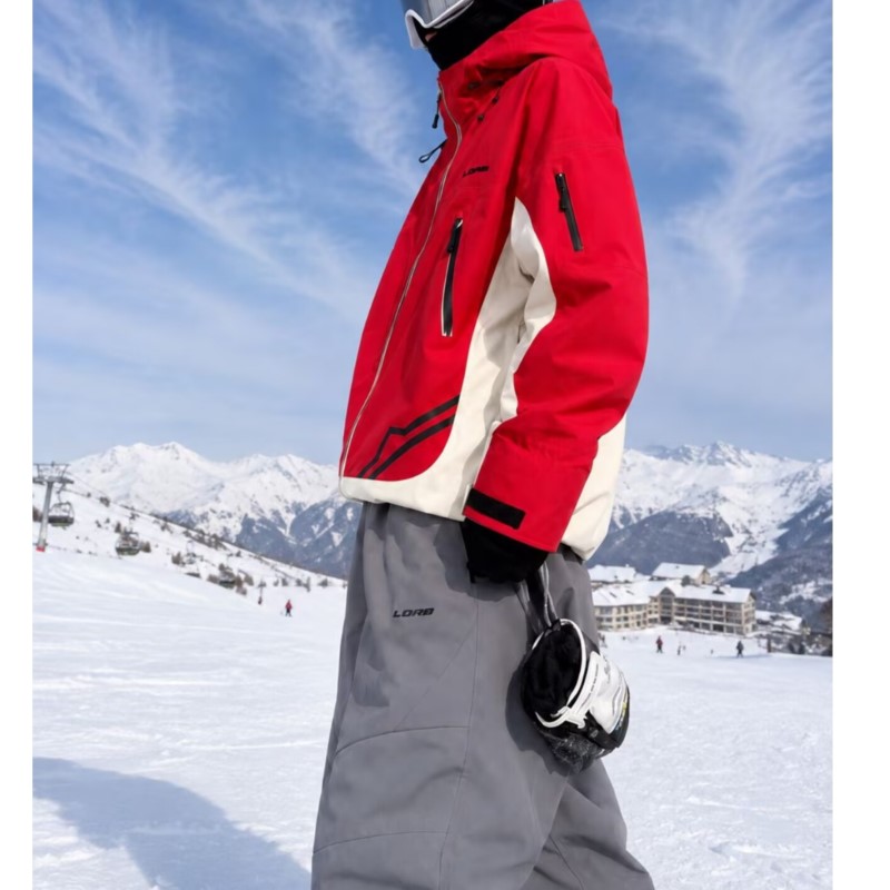 Ski Pants Waterproof Insulated Winter - ชุดเสื้อแจ็คเก็ตและกางเกงสกีสีแดงขาว ชุดสกีสำหรับผู้หญิง ทรงหลวม กันน้ำ บุฉนวน สำหรับสโนว์บอร์ด