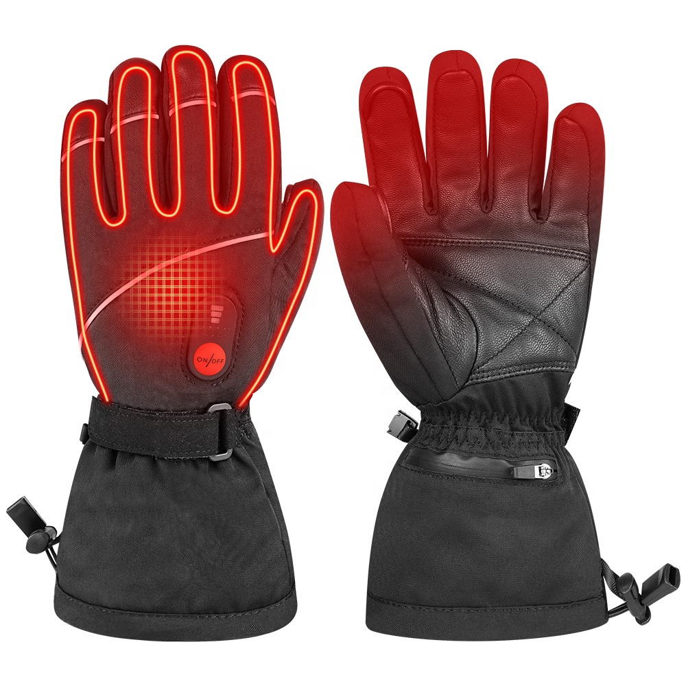 Heated Ski Gloves Battery Waterproof - ถุงมือสกีแบบปรับแต่งได้ สำหรับกิจกรรมกลางแจ้ง ให้ความอบอุ่นด้วยระบบทำความร้อน ใช้แบตเตอรี่แบบชาร์จไฟได้ กันน้ำ ระบายอากาศได้ดี