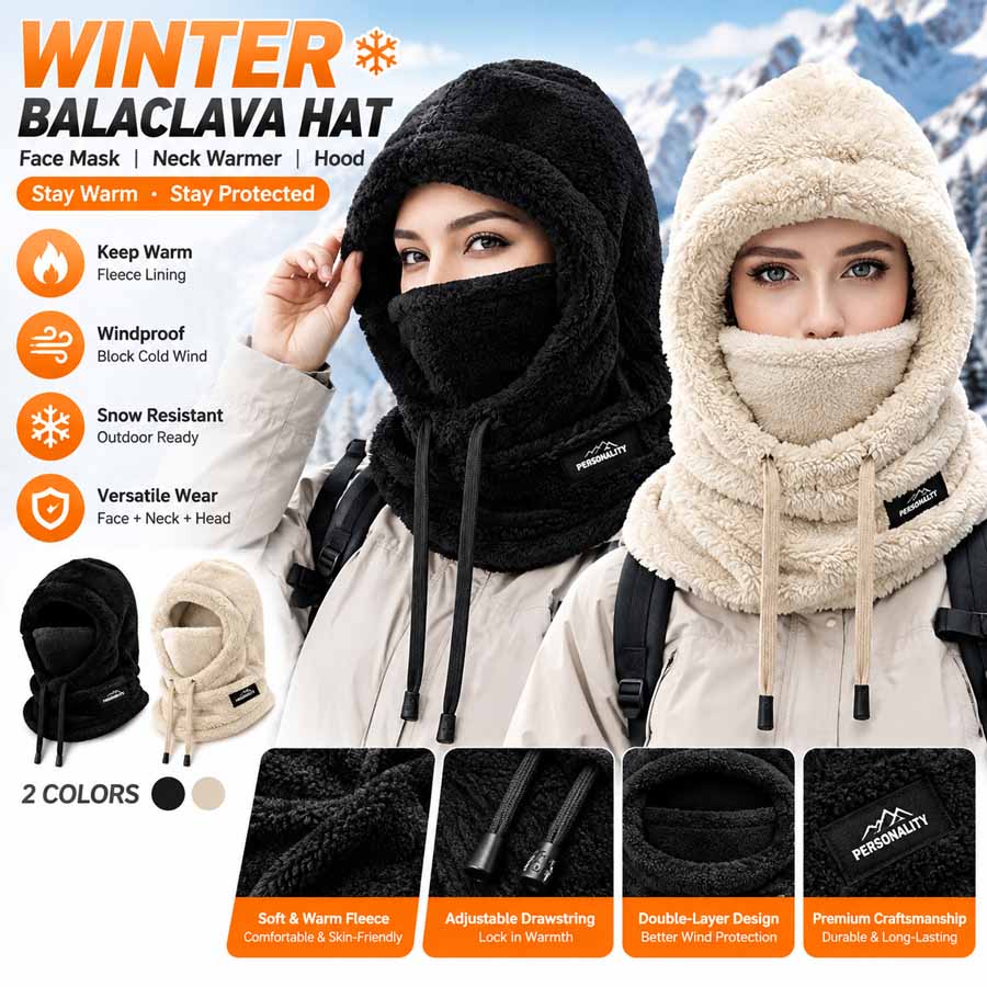 Balaclava Ski Mask Windproof Fleece - หมวกคลุมหน้าสำหรับฤดูหนาว ใช้ได้ทั้งกับการเล่นสกี ขี่มอเตอร์ไซค์ และปั่นจักรยาน 1 ชิ้น