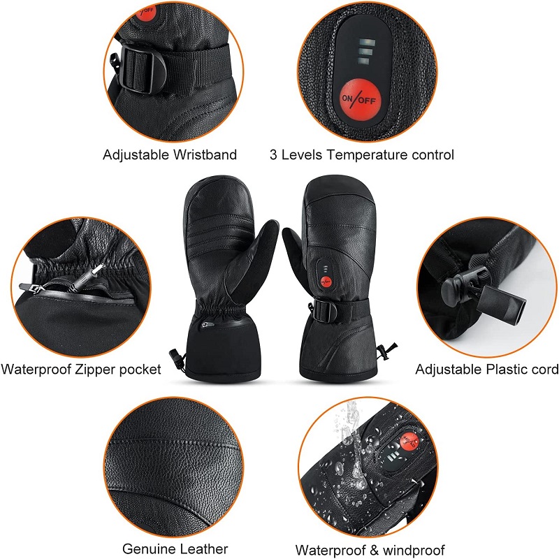สกีฤดูหนาวถุงมือลุยหิมะอุ่นควา - Heated Ski Gloves Battery Waterproof บทวิจารณ์และราคา