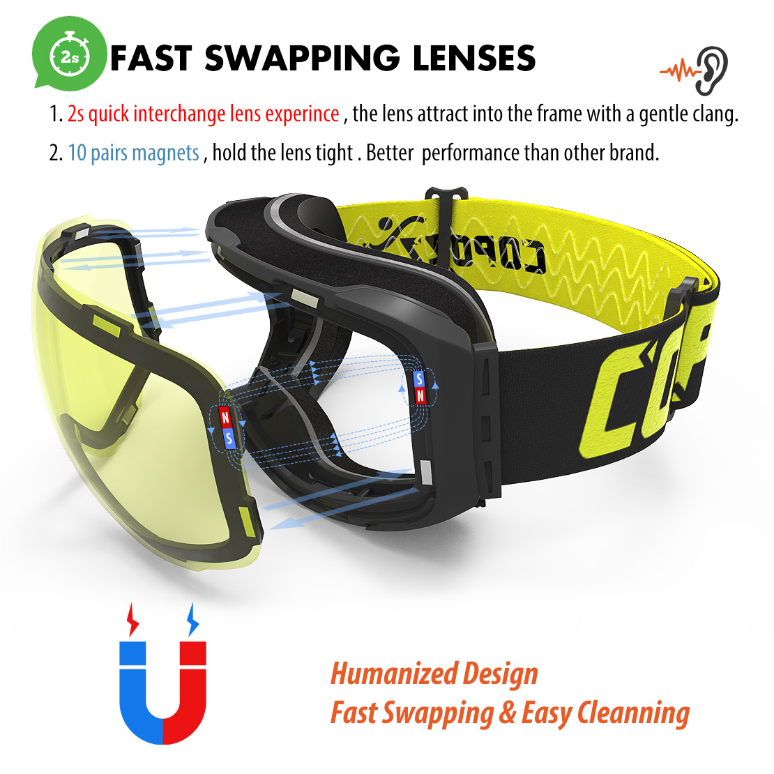 COPOZZ แว่นตาสกีแม่เหล็ก 2 S เ - Ski Goggles Magnetic Quick Change Lens บทวิจารณ์และราคา