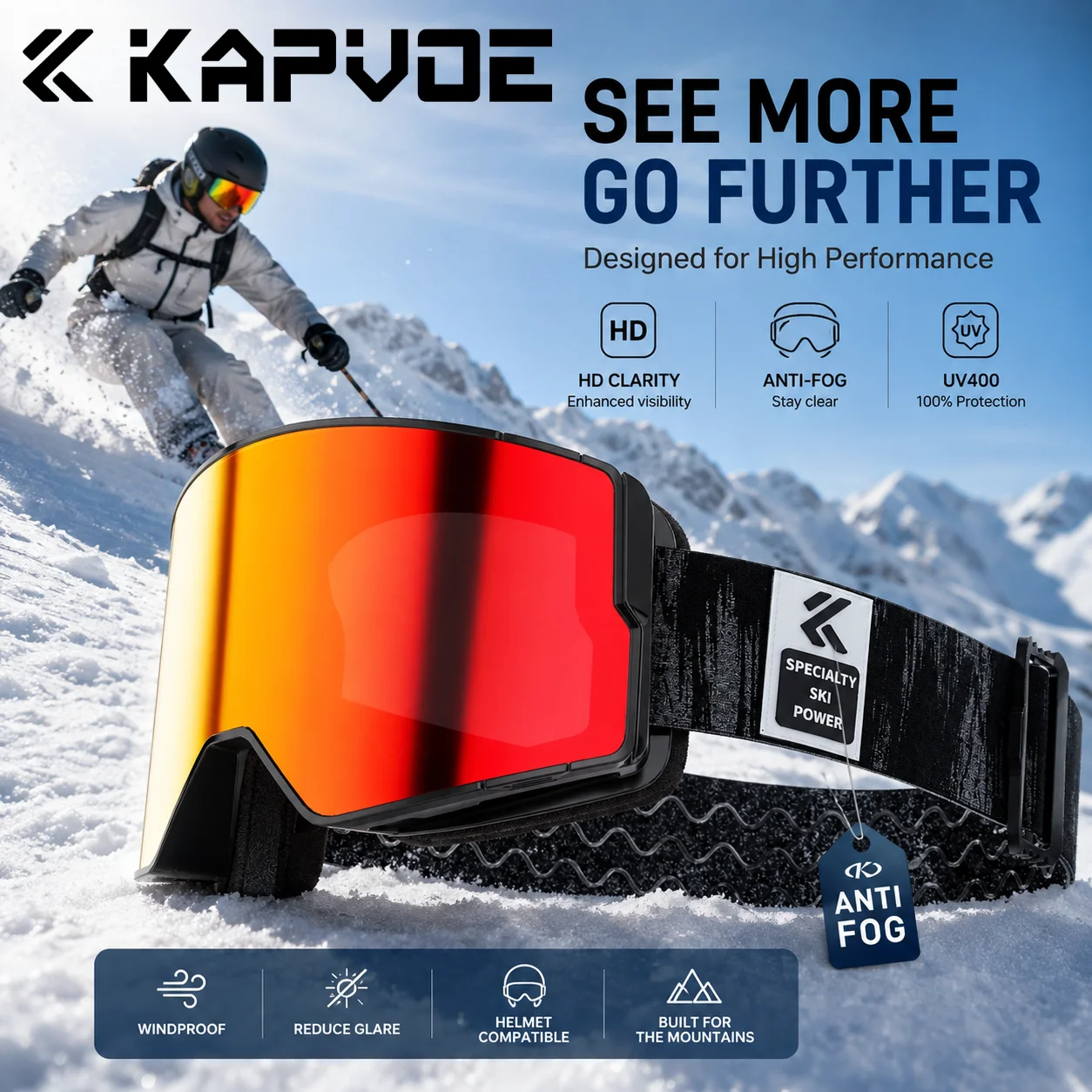 แว่นตาสกี Kapvoe UV400 HD รุ่น - Ski Goggles Polarized Photochromic บทวิจารณ์และราคา