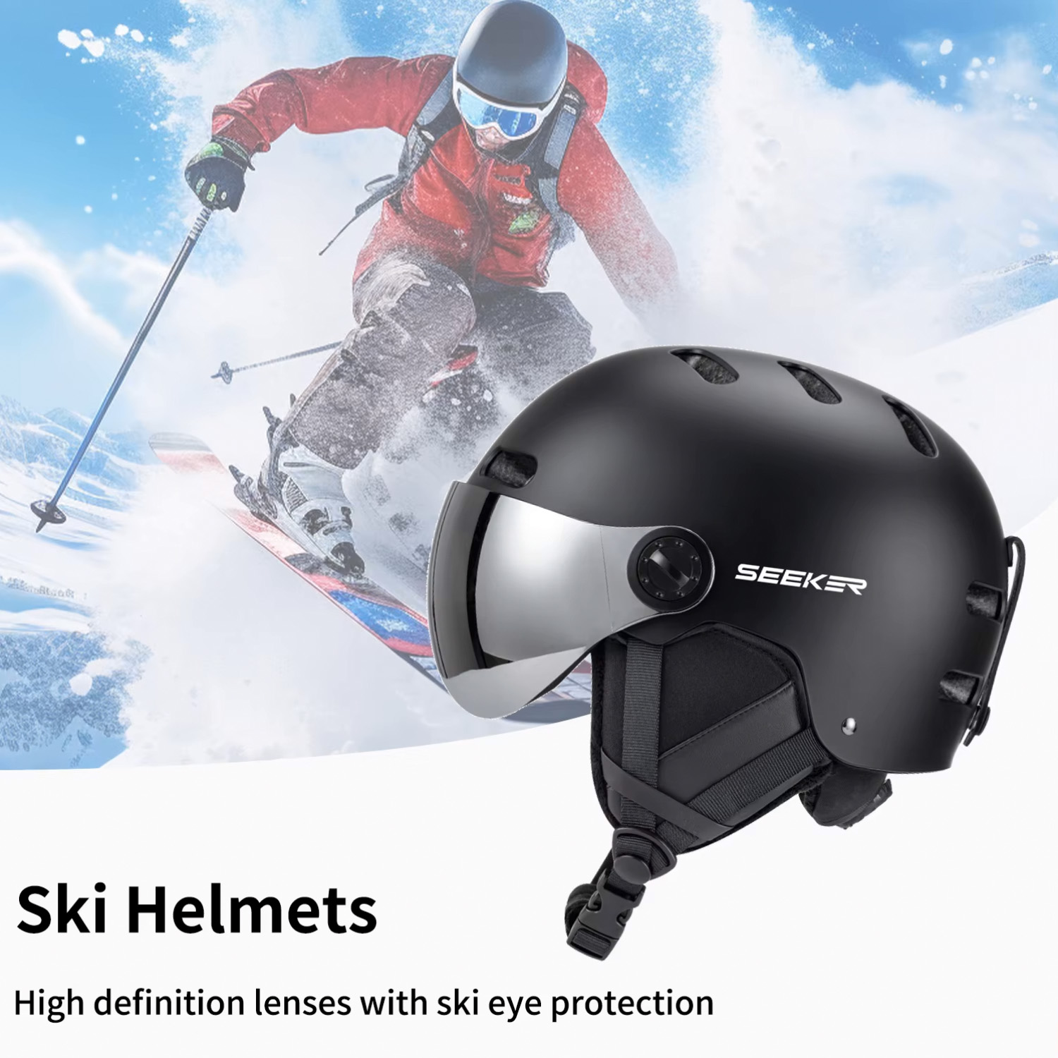 หมวกกันน็อคสกี SEEKER สำหรับผู - Ski Helmet With Integrated Visor บทวิจารณ์และราคา