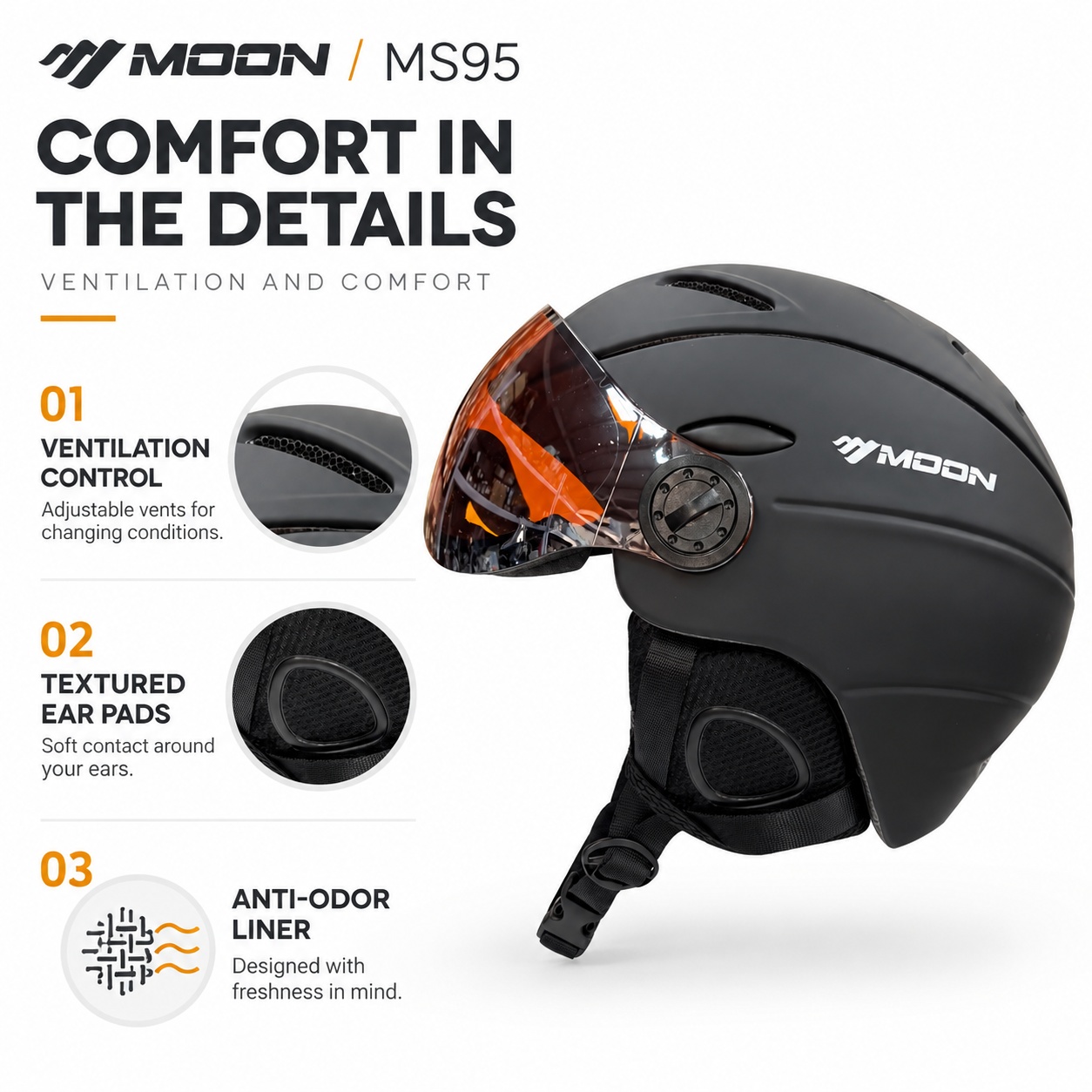 หมวกกันน็อคสกี MOON พร้อมแว่นบ - Ski Helmet With Integrated Visor บทวิจารณ์และราคา