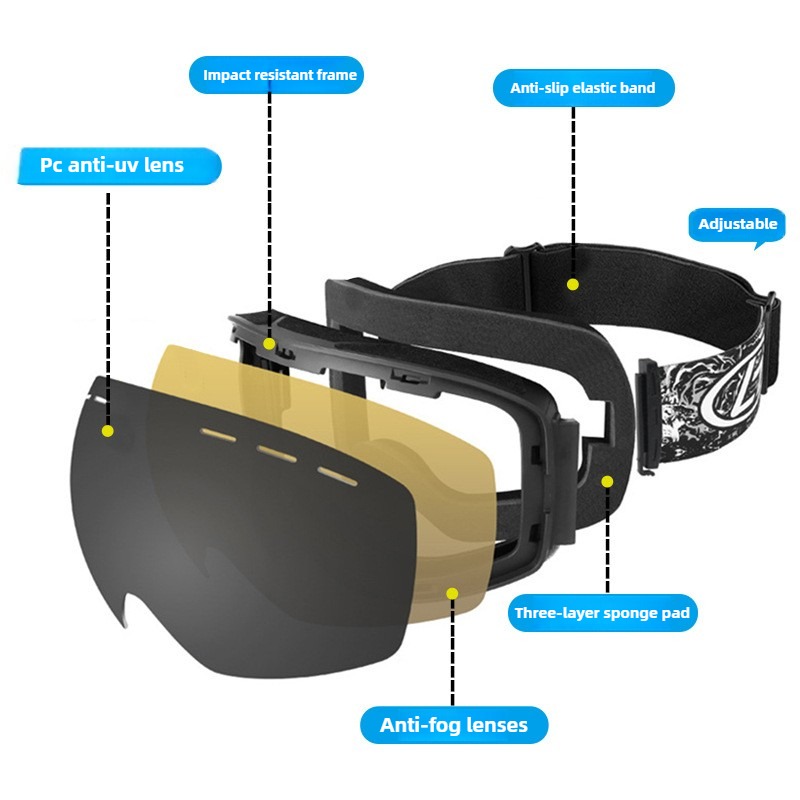 CE EN174 แว่นตาสกีป้องกันฝ้าสอ - Snowboard Goggles Otg Over Glasses บทวิจารณ์และราคา